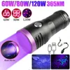 Torches 60W/80W/120W High Power UV Flashlight 3/4/6-CORE 365nm Type-C Rechargeable Black Mirror Purple Light Wood's UV Detection Lantern Q231130