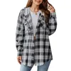 Women's Blouses Autumn And Winter Cardigan Hooded Collar Long Sleeve Plaid Button Pocket Lace Up Stripe Loose Fashion Casual Shirt Tops