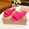 Luxury Designer Classic women Sandals Slippers Pleated Leather Sandals Stylish Beach Flats Multicolor with Box and Dust Bag 35-42