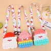 Cute Pop Bag Finger Girls Toys Santa Claus Push Bubbles Squeeze Toys Silicone Key Purse Bag Stress Relief Game Messenger Bag for Girls Christmas Gifts