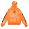 Hellstar Studios Hip Hop Rapper Street Kapuzenpullover Herren Designer Hoodies Damen Set Sweatshirts Pullover Orange gewaschener Hoodie mit Gehirn Herren Cl