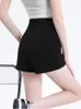 Damen Shorts Anzug Schwarz Damen Sommer A-Linie Hohe Taille Schlank Mädchen Einfach Allgleiches Täglich Koreanische Stile Lässig Büro Damen