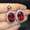 Pendant Necklaces Natural Red Gemstone Luxury Zirconia Necklace Women Fine Jewelry Accessories Faceted Zircon Oval