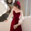 Party Dresses Toast Dresses Bride 2023 Autumn Small Stature Can Wear Veet Long Sleeved Engagement Dresses on Weekdays