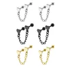 Saplama Küpe 2pcs Stainlss Çelik Çift Kalp Piercing Studs Tassel Damla Zinciri Barbell Kıkırdak Takıları Kadın Erkekler