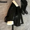 Dames leren kunstleer Nerazzurri winter oversized leren jas dames met namaak Rex konijnenbont aan de binnenkant Warm zacht verdikte bontgevoerde jas met lange mouwen 231129