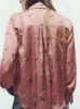 Damenblusen, Herbstmode, europäische und amerikanische, lässige, vielseitige Western-Stil, bedruckte Seidensatin-Textur, langärmeliges Hemd