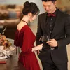 Party Dresses Red Toast Bride 2023 Summer Long Sleeved Engagement Return Dresses Appreciation Banquet Dresses Female