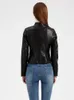 Damen Leder Faux In Frauen Sring Herbst Schwarz Jacken Reißverschluss Niet Kurz Basic Mantel Mode Schlanke Weibliche Motor Biker Pu Jacke 231129