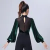 Stage Wear Sexy Women Latin Dancing Clothes Tops Velvet Long Sleeve Modern Waltz Ballroom Dance Leotard Practice Costumes