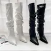 Сапоги, пикантные зимние женские высокие сапоги, модные длинные сапоги с острым носком на шпильке, женские элегантные сапоги до колена, обувь Botas De Mujer 231129