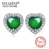 Yhamni 100% Natural Green Malay Stone Earrings Original Solid 925 Sterling Silverörhängen CZ smycken för kvinnor ZE450257O