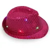 LED Jazz Hats Flashing Light Up Fedora Caps Sequin Cap Fancy Dress Dance Party Hats Unisex Hip Hop Lamp Luminous A0301 ZZ