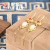 Pendientes ES187 ZFSILVER S925 Plata Moda coreana Moda de lujo Hetian Jade Lotus Joyería de borla larga para mujeres Match-all Girls