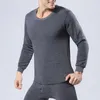 Sous-vêtement thermique pour hommes, ensemble haut et pantalon à col rond, pyjama chaud, Slim, élastique, vêtements de maison, costume de couleur unie, hiver