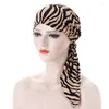 Abbigliamento etnico Donna Turbanti con stampa leopardata Cappello Pullover con motivo zebrato Turbante musulmano Curvo floreale a due code chemioterapia