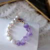 Strand Trendy Romantic Natural Stone Amethyst Bracelet Genuine Freshwater Pearl Beaded Handmade Stainless Steel For Women