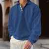 Herrtröjor Men Autumn Shirt Stylish Casual Sweatshirt Loose Lapel Pullover med knappar Plus Size Mid Length Top for Daily Wear