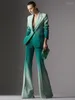 Kvinnors tvådelade byxor High Street Fashion Designer Suits Set Gradient Color Printed Single Button Blazer Flare Suit 2st