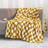 Filtar Swaddling Checkerboard Lattice Throw Filt Blue Yellow Green Mönster för barn pojkar flickor födelsedagspresent till säng soffa soffa filt mjuk r231130