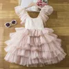 Flickaklänningar Suspenders Summer Dress for Girls 3 till 8 Yrs spetsarbarn Princess White Flower Weddings Baby Voles Vestido