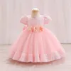 Blumenmädchenkleider für Hochzeit Rosa Prinzessin Tutu Rock Pailletten Ballkleid Juwel Vintage Kind Erstkommunion Kleid 2023 Tüll Lange Kinder Prinzessin Kinderkleider