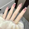 偽の爪24pcsキラキラフレンチフェイクネイルミッドレングスパープルブラシデザイン人工甘い韓国の女の子プレスパッチウェアラブル
