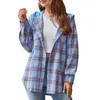 Women's Blouses Autumn And Winter Cardigan Hooded Collar Long Sleeve Plaid Button Pocket Lace Up Stripe Loose Fashion Casual Shirt Tops