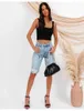 Damskie spodenki 2023 NOWOŚĆ LETNE RIBED JENNIM Fashion High Elastic Slim Knee Leng Jeans S-2xl Drop Shippingyolq