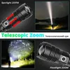 Facklet Portable XHP70/50 LED -ficklampan Aluminiumlegering 5Modes Zoom USB -uppladdningsbar 18650/26650 Batteri Bästa camping utomhus Emergency Q231130