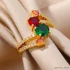 Band Rings Colored Multi-layered Round Zircon Rings for Women Stainless Steel Gold Color Ring Luxury Wedding Jewelry Gifts for Her R231130