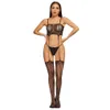 Sexig dräkt se genom strumpeband sexi strumpning sexig underkläder mesh kvinnor hängslen bröst inpackning erotiska underkläder damer transparent bodysuit