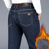 Mens Jeans Winter Warm Fleece Thermal Business Fashion Classic Black Blue Denim Straight Thick Velvet Pants Brand Trousers 231129