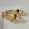 Nya sandaler Kvinnor Flat Woven Summer Woman Pearl Beads Slingback tofflor Kvinna Pointed Toe Sandal Plus Size 230406