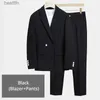 Ternos masculinos blazers (blazer + calças) moda de alta qualidade casual terno masculino estilo coreano ajuste jaqueta calças 2 peças conjunto vestido de casamento festa S-5XLL231130