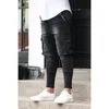 Jeans masculinos plus size S-3XL homens jogger primavera outono moda casual bolso carga magro elástico estiramento longo denim calças streetwear