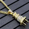 24K gold plated Iced Out Bling Men's Plug Pendant Necklace Plated Charm Micro Pave Full Rhinestone Cuban Chain Hip Hop Jewelr341o