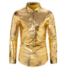 Casual overhemden voor heren Glanzend goud paillettenoverhemd Heren slim fit herenoverhemden met lange mouwen Jaren '70 Nachtclubfeest Podiumzanger Kostuum Homme 231129