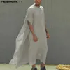 Men's Robes 2023 slim Style Isiamic Arabic Kaftan New Mens Long-style Kaftan Robe Casual Solid Short Sle Jubba Thobe S-5XL L231130