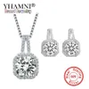 YHAMNI Solid 925 Sterling Silver Wedding Jewelry Sets for Women Princess Cubic Zircon Pendant Necklace Stud Earrings Sets TZ009287H