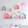 Noviteiten Houten Kleine Huisvorm Decoratieve Plank Opbergrek Ambachten Ornamenten Houder Muur Hangende Decoratie Babykamer Thuis Dhvyc