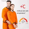 Men's Thermal Underwear New Winter Thermal Underwear Set Men's Thickening and Fleece O-neck Long Johns and Tops Women's Cold Protection Couple Suit L231201