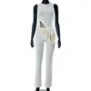 レディースの2ピースパンツアンジャマノールホワイトピースセット不規則なフリンジノースリーブトップスーツカジュアルブランチの衣装女性夏の服D85-DD31