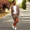 Men's Suits Mens Summer Casual Linen Slim Fit Beach Suit 2 Piece Blazer & Shorts Set Wedding Party Prom Holiday