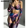 Conjunto Sexy Mirabelle Tie Dye Lingerie para Senhoras Roupa Interior de Renda Com Meias e Luvas em Mulheres Pijamas Sutiã Transparente Roupas 231129