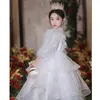 Princess Sky Blue White Flower Girls Dresses For Wedding New 2024 3D Floral Lace Applicies Lanvender Brithday Party Kids Formal Wear Toddler Long Pageant Dress