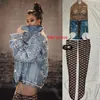 Women's Jackets Fashion Rhinestone Pearl Sparkly Coat Jacket For Womans Long Sleeve Oversize Denim Rave Festival Dance Costume Nightclub