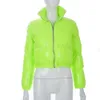 Женское пальто, зимнее пальто, женское неоново-зеленое блестящее укороченное зимнее пальто с длинными рукавами и пузырьками, куртка-пуховик для женщин, piumino donna 59O14