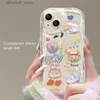 Mobiltelefonfodral Clear 3D Bear Hang Cute Phone Case för iPhone 15 14 13 12 11 Pro Max Plus XR XS 7 8 Cartoon Lanyard Armband Korean Style Cover Q231130