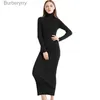 Basic Casual Jurken 2023 Nieuwe Mode Vrouwen Sexy Feestjurk Gebreide Stijl Lange Sle Coltrui Winter Maxi Jurk Slanke Werkkleding Kantoor Jurk vestidosL231130